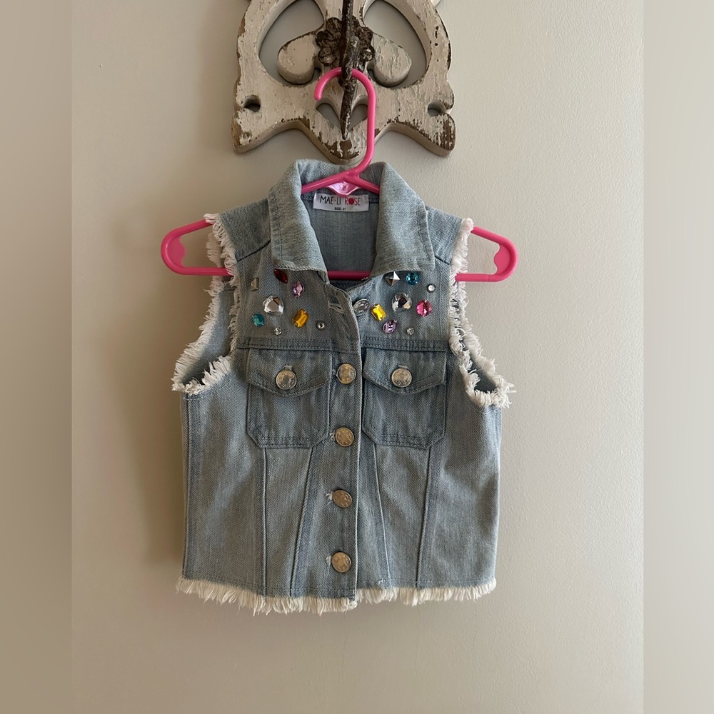 Mae Li Rose Light Jean Rhinestone Vest size 3T